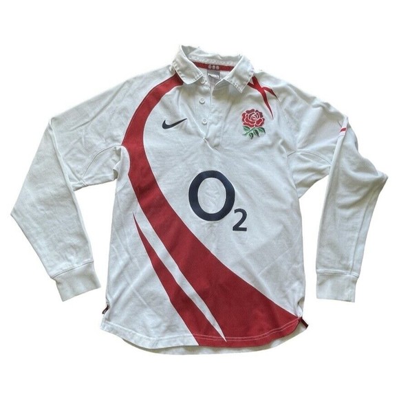 Nike England Rugby Union Polo Shirt Long Sleeve Rose Patch 2000 Y2K Small Men - Picture 1 of 10